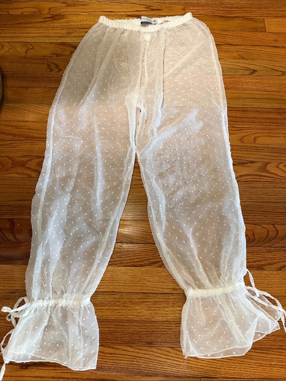Mermaids Sheer Swiss Dot Overlay Pants in White